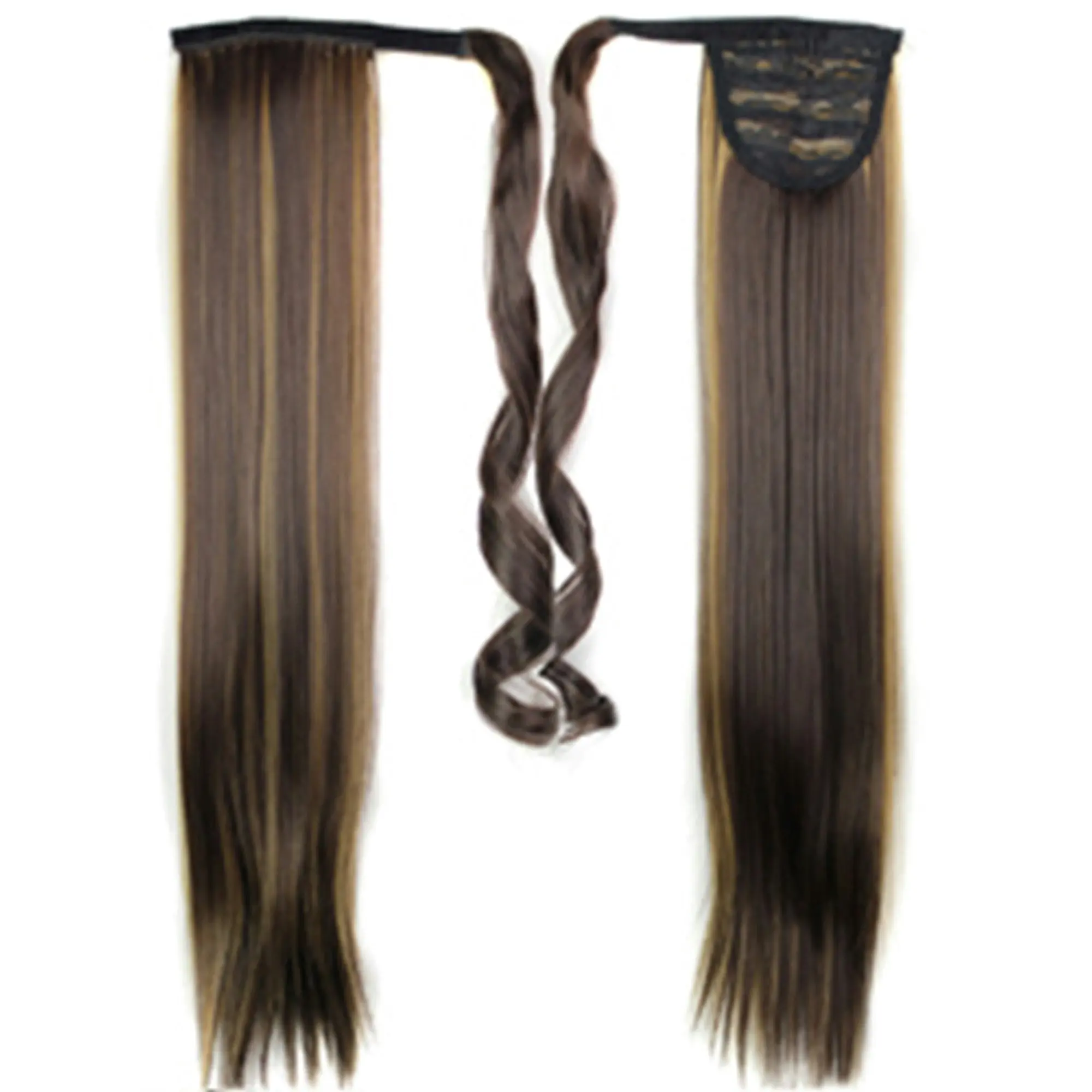 22" Medium Brown Blonde Synthetic Hair Extension Ponytail Straight Grade AAA