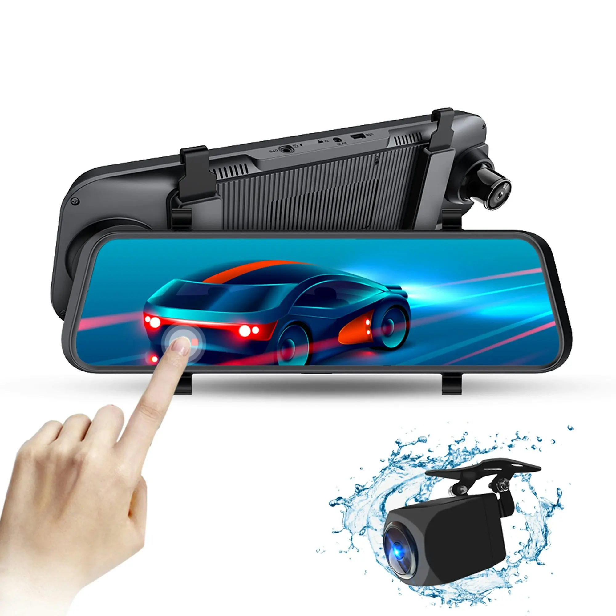 9.66" FHD Touch Screen Car DVR Crash Camera Recorder Bluetooth Sync WiFi GPS Rear Camera