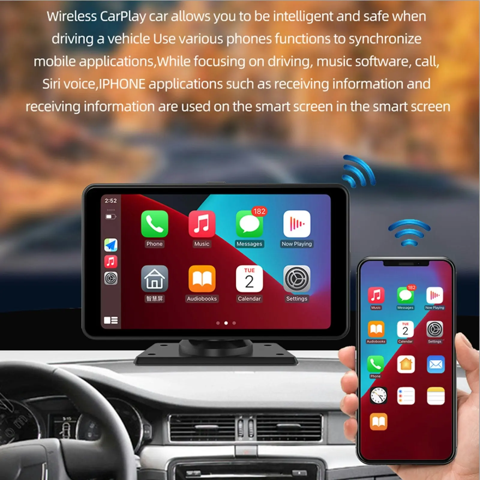 7" FHD Touch Screen Car DVR Crash Camera Recorder Bluetooth Sync WiFi GPS Rear Camera CarPlay