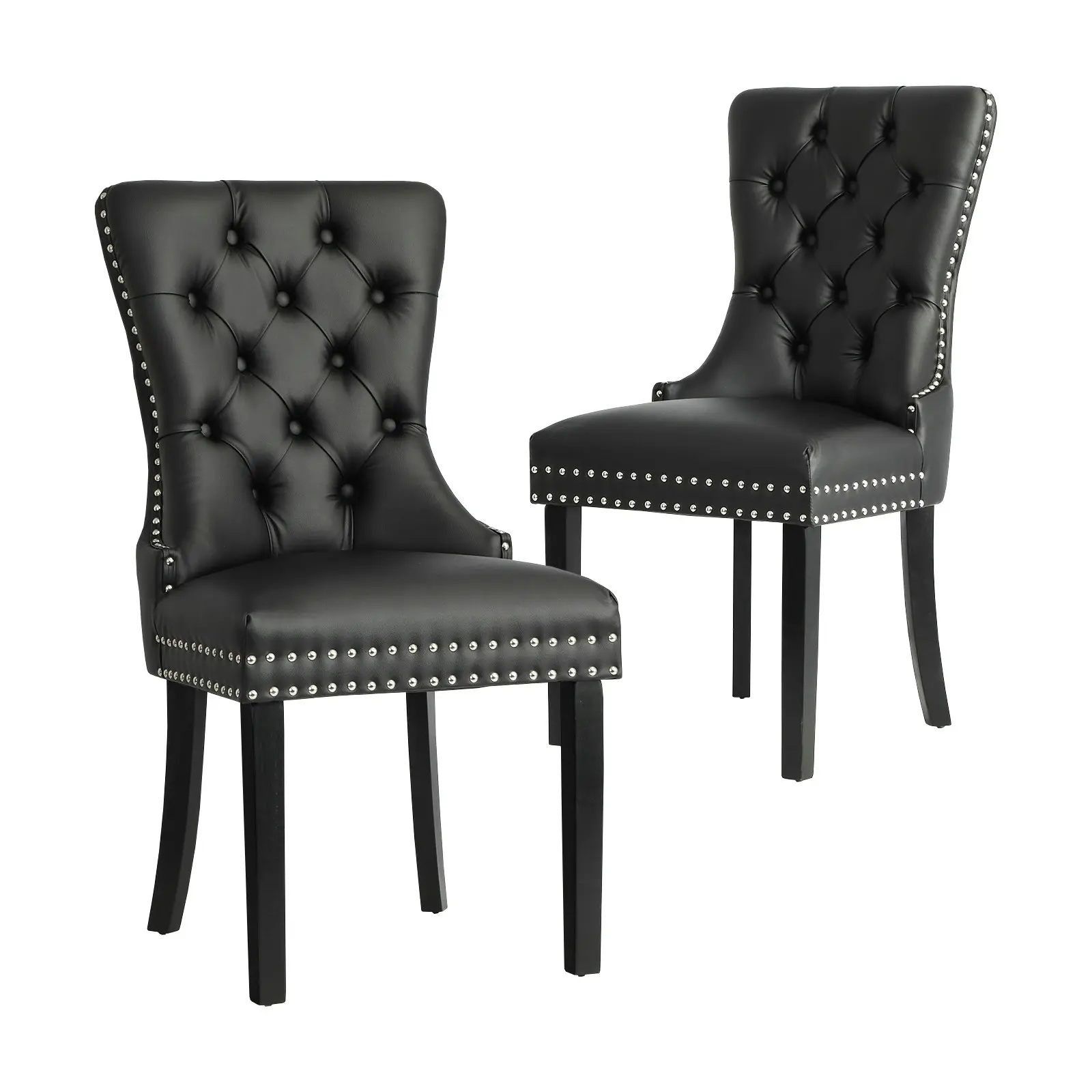 Oikiture 2x Dining Chairs Upholstered French Provincial Tufted PU Leather Black