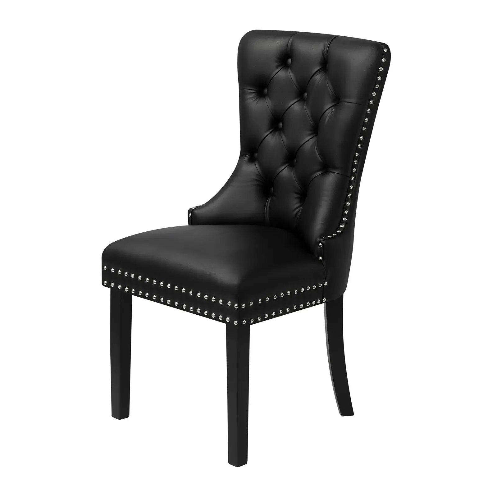 Oikiture 2x Dining Chairs Upholstered French Provincial Tufted PU Leather Black