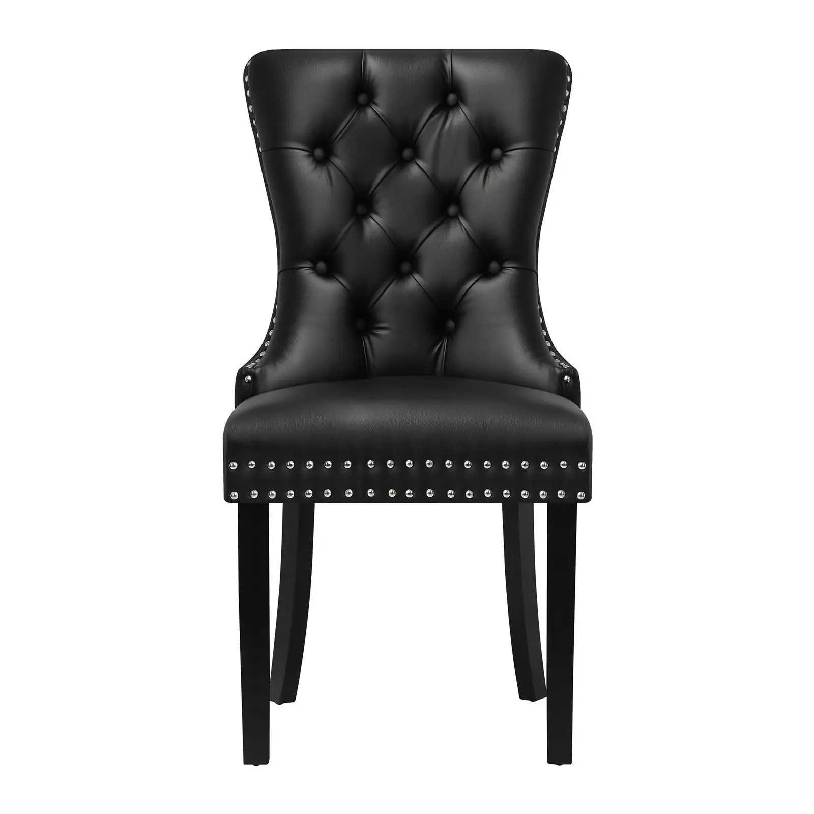 Oikiture 2x Dining Chairs Upholstered French Provincial Tufted PU Leather Black