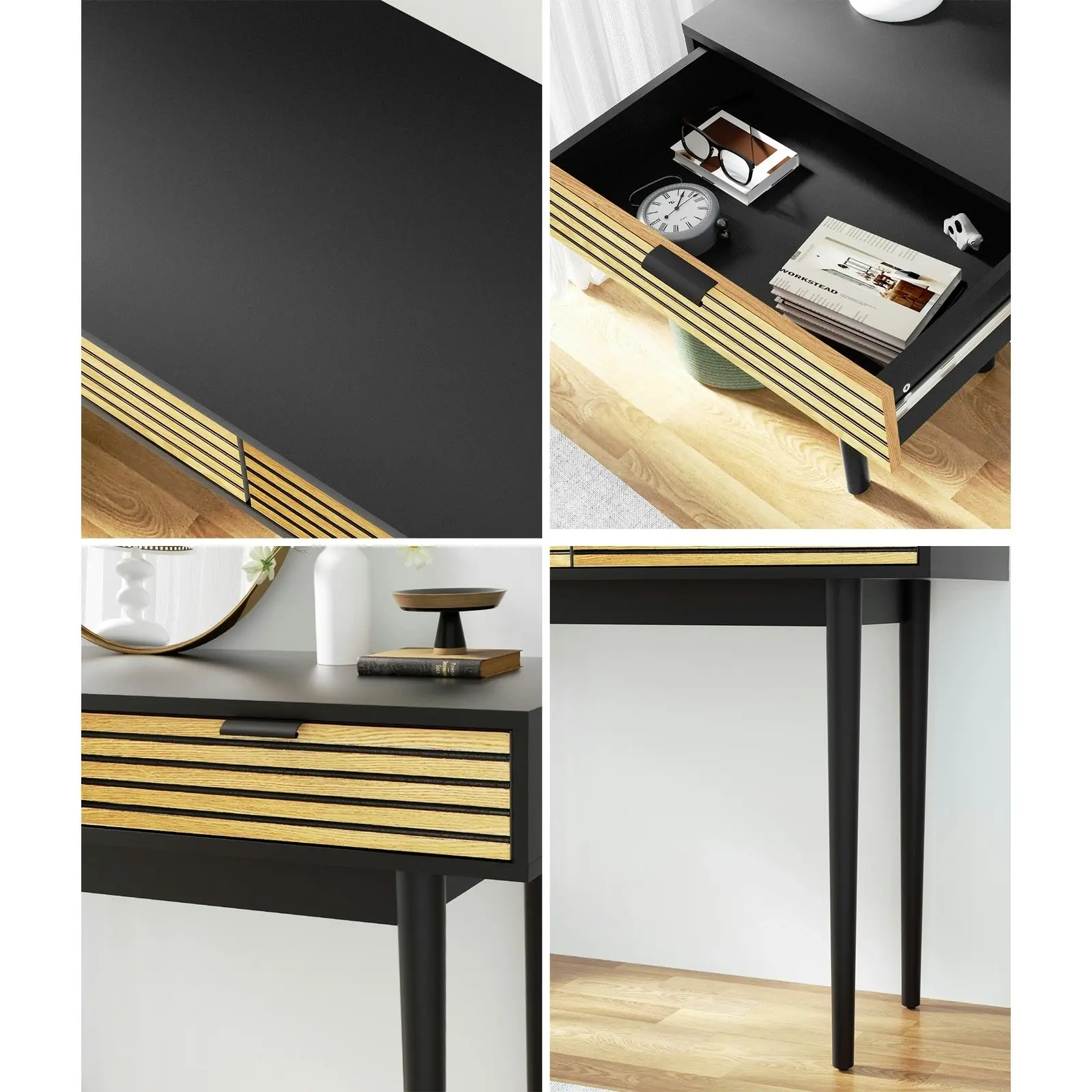 Oikiture Console Table Entry Hallway Side Table Display Desk w/Storage 2 Drawer Wood&Black