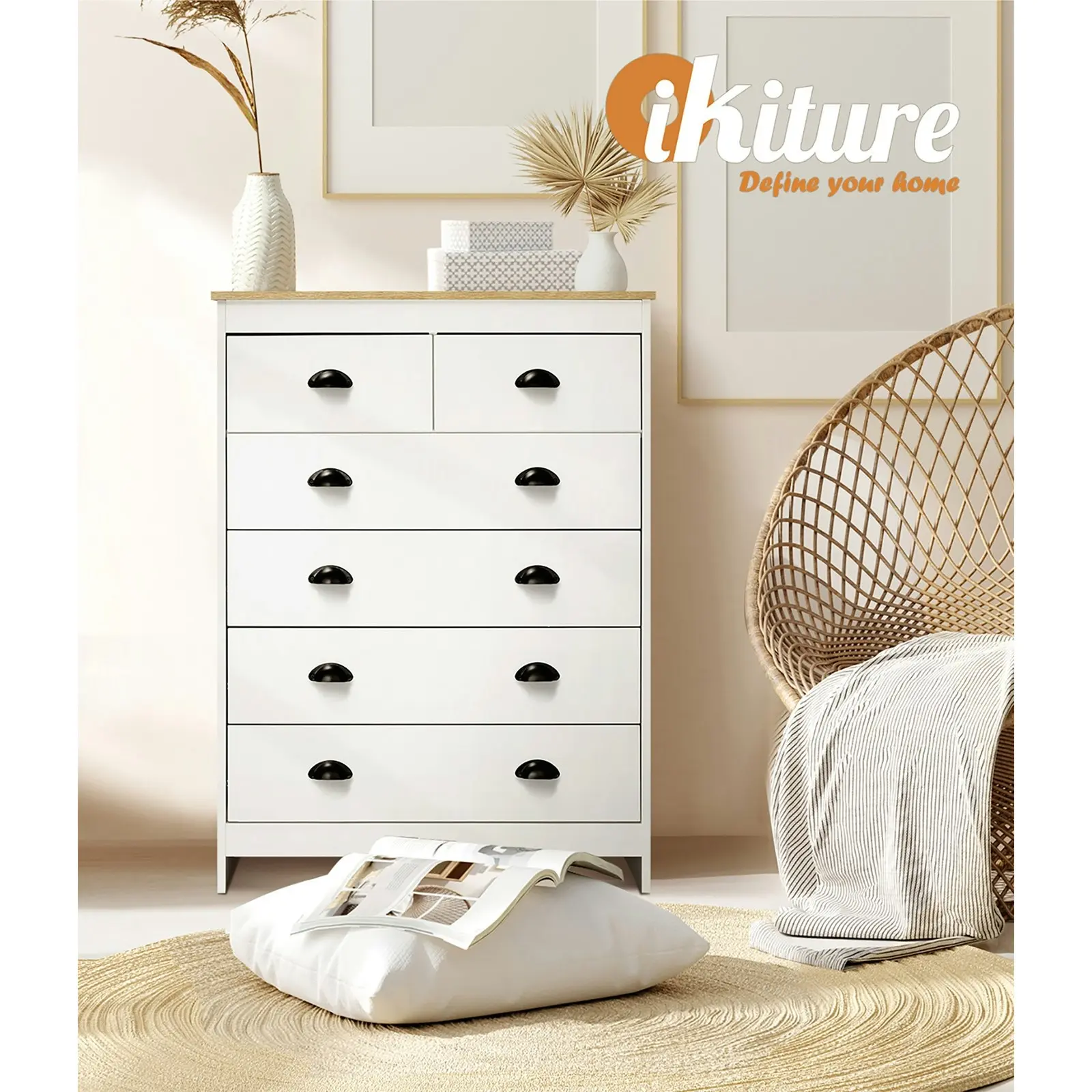 Oikiture Tallboy 6 Chest of Drawers White KUKA