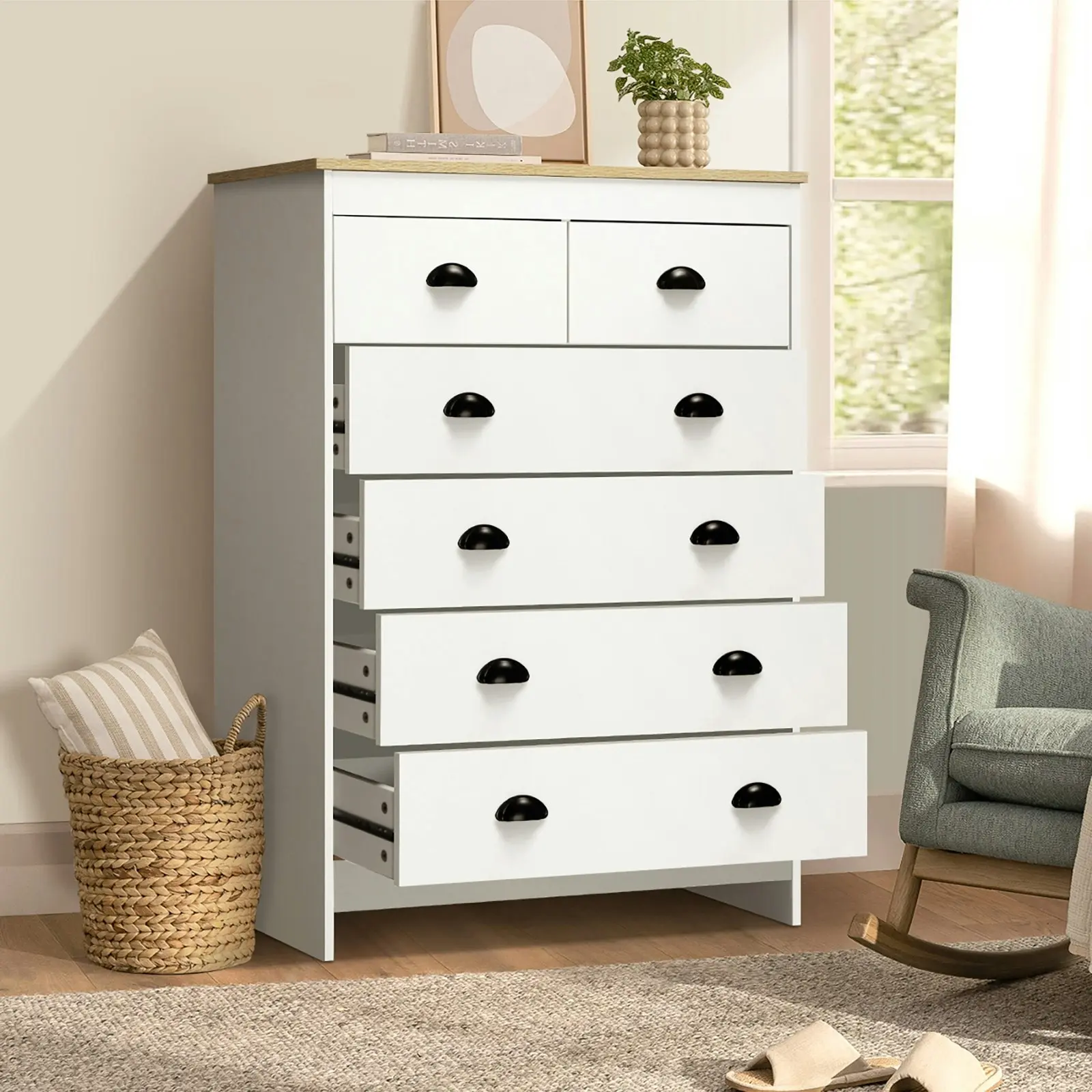 Oikiture Tallboy 6 Chest of Drawers White KUKA