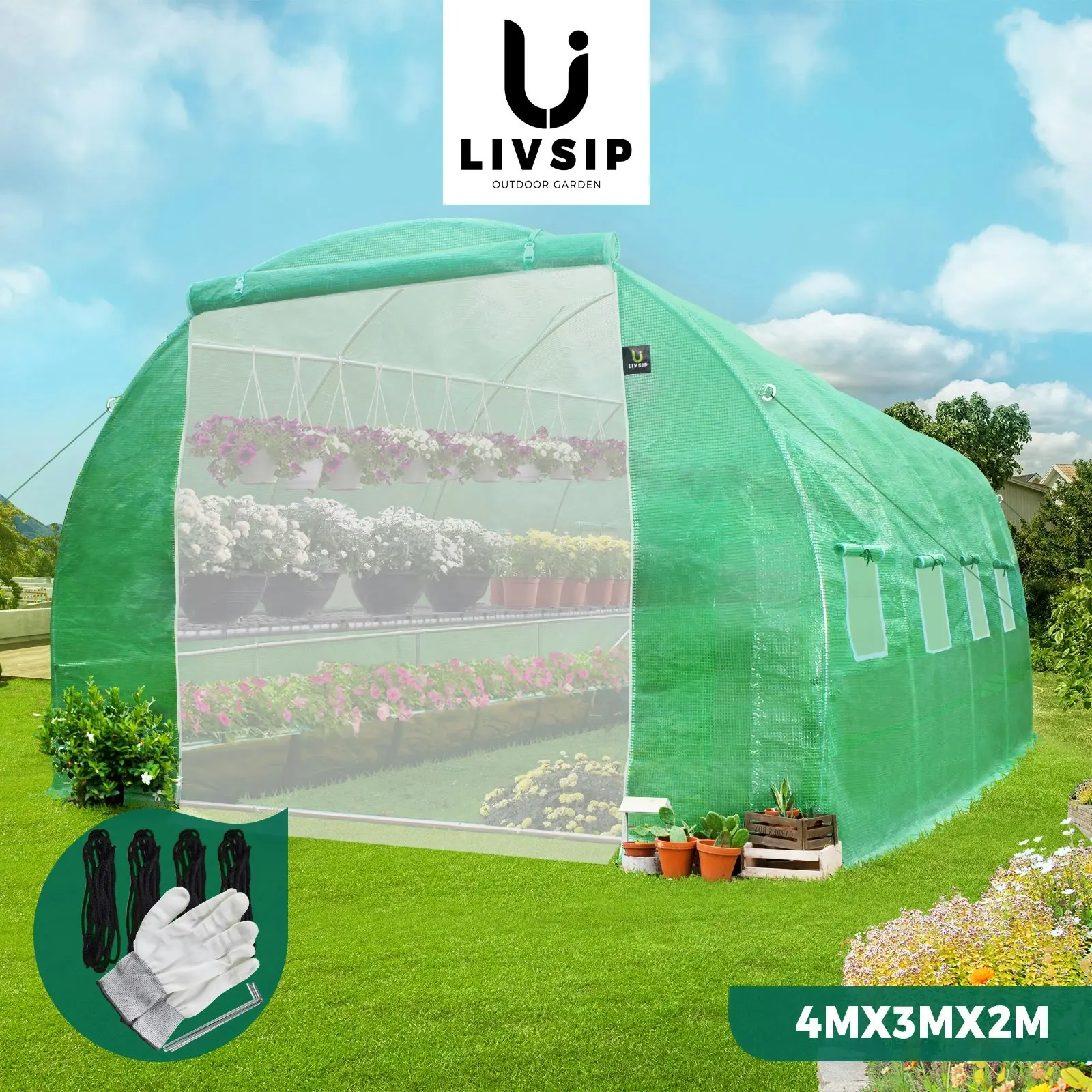 Livsip Greenhouse 4X3X2M Garden Shed Tunnel Green House Walk in Storage Plant