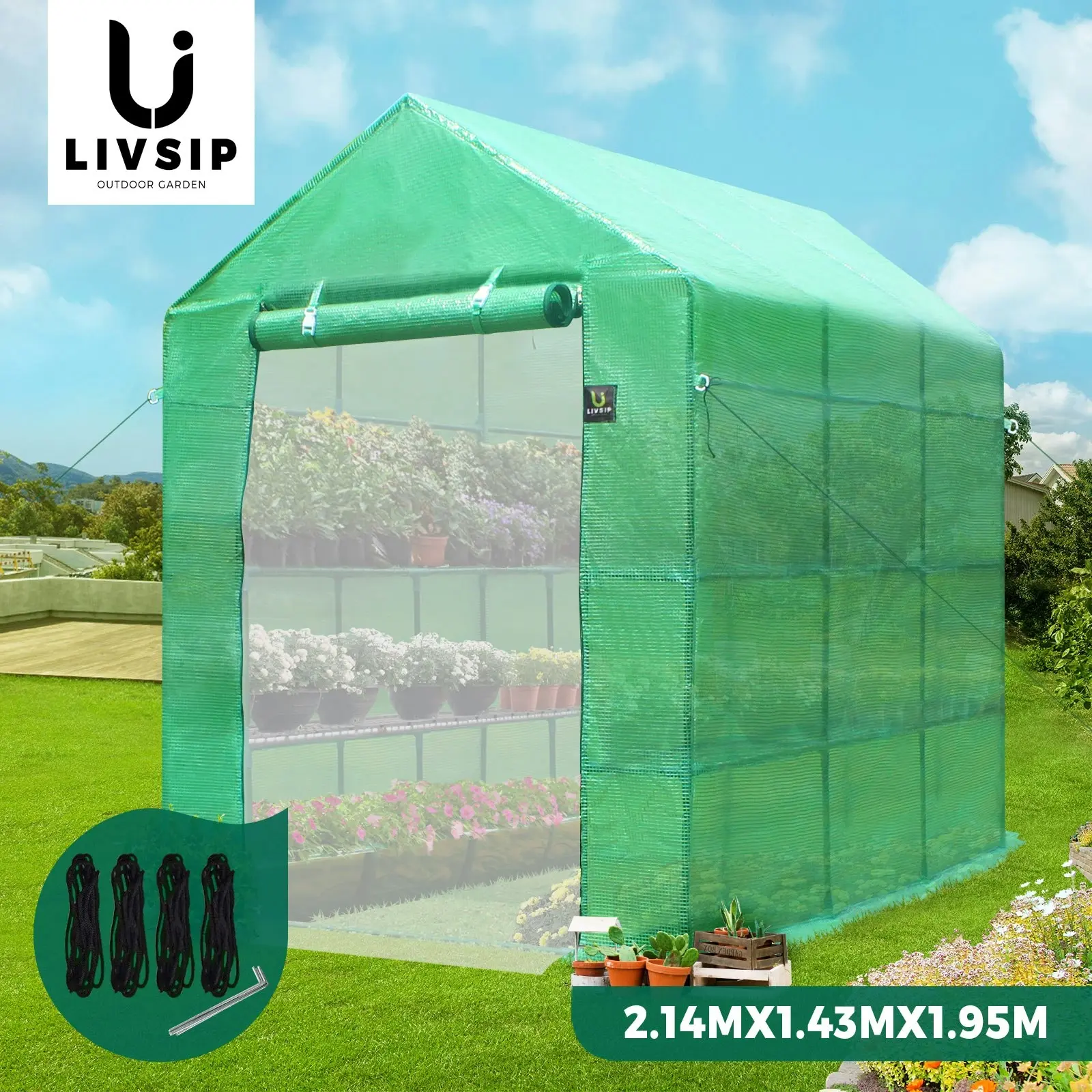 Livsip Greenhouse Walk in Tunnel Green House Garden Shed Storage Plant 2.1X1.4M