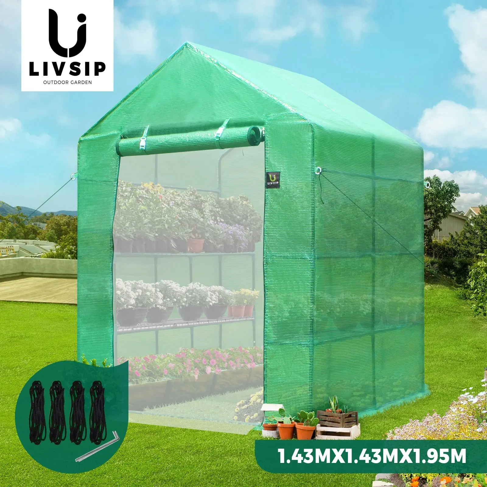 Livsip Greenhouse Walk in Tunnel Green House Garden Shed Storage Plant 1.4X1.4M