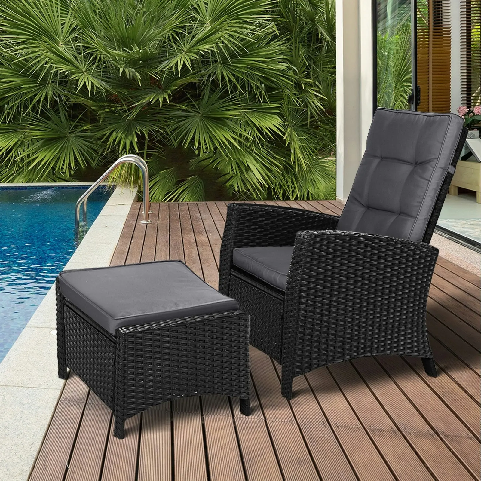 Livsip Outdoor Recliner Chairs Sun Lounge Wicker Sofa Patio Furniture Garden