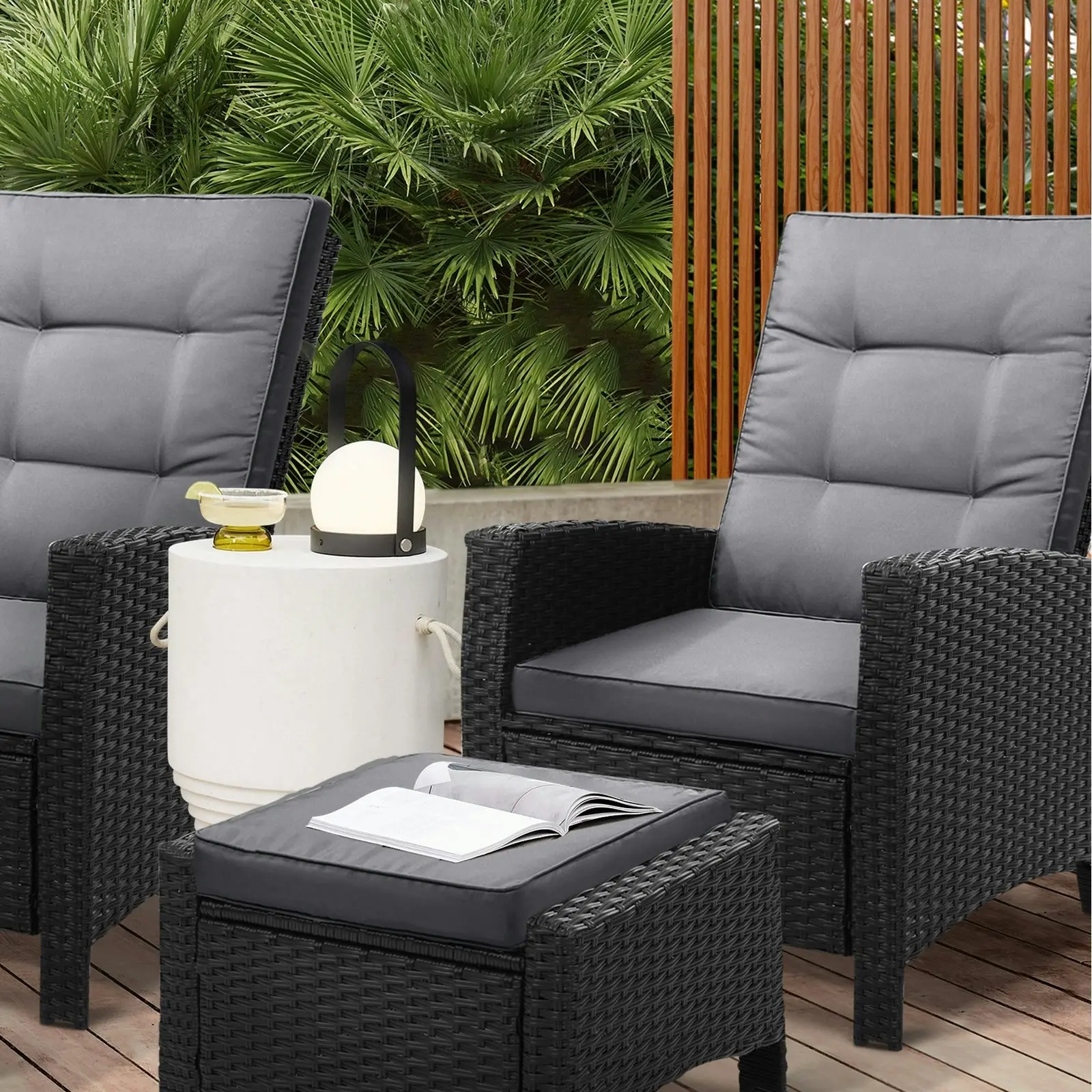 Livsip Outdoor Recliner Chairs Sun Lounge Wicker Sofa Patio Furniture Garden