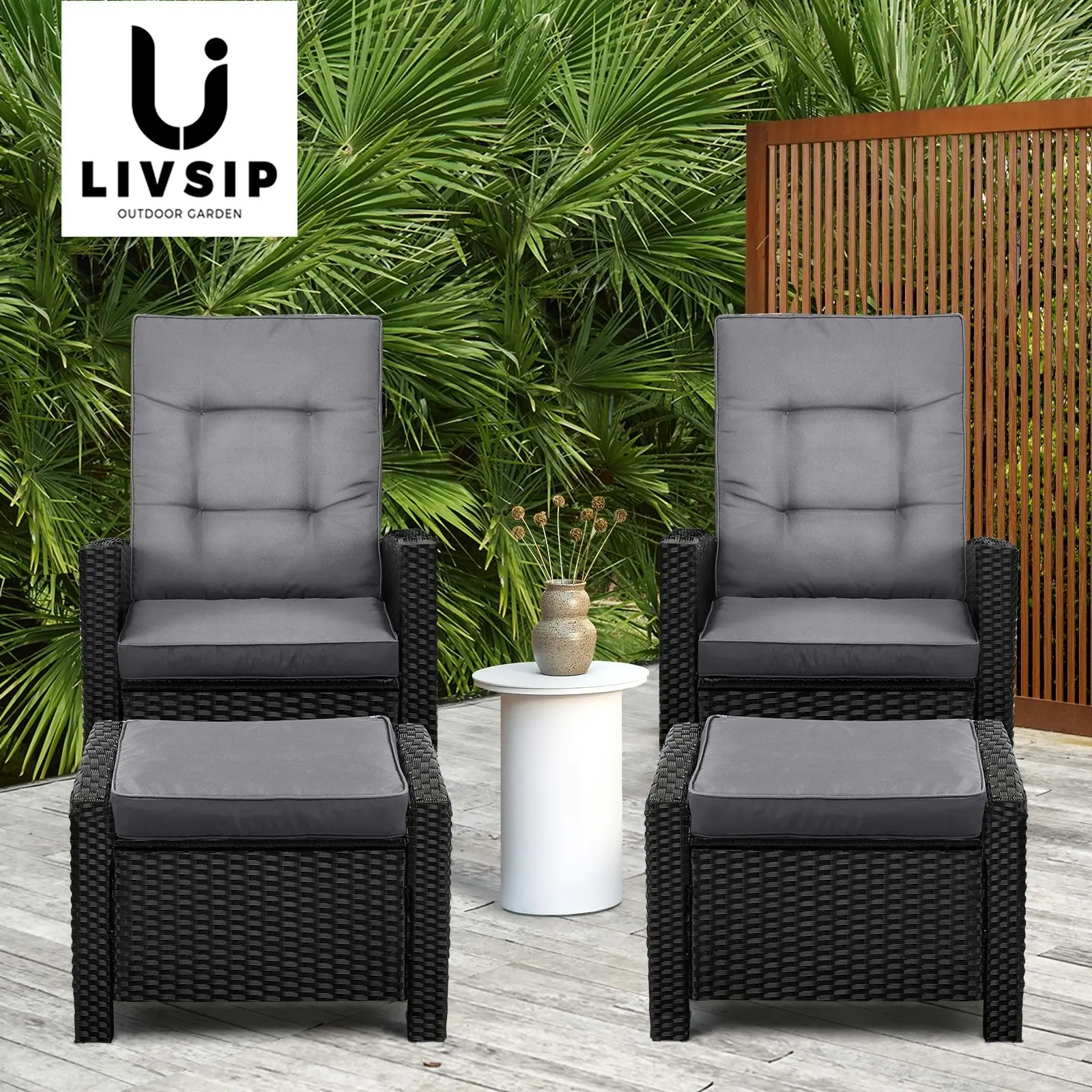 Livsip Outdoor Recliner Chairs Sun Lounge Wicker Sofa Patio Furniture Garden