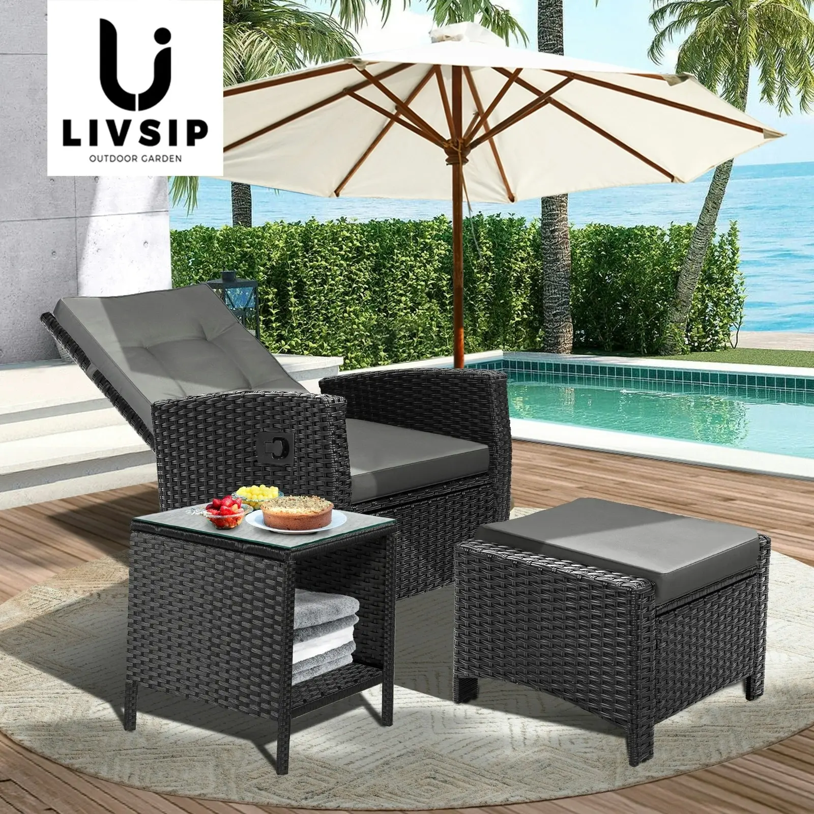 Livsip Garden Table Rattan Cafe Table Outdoor Garden Furniture Side Table