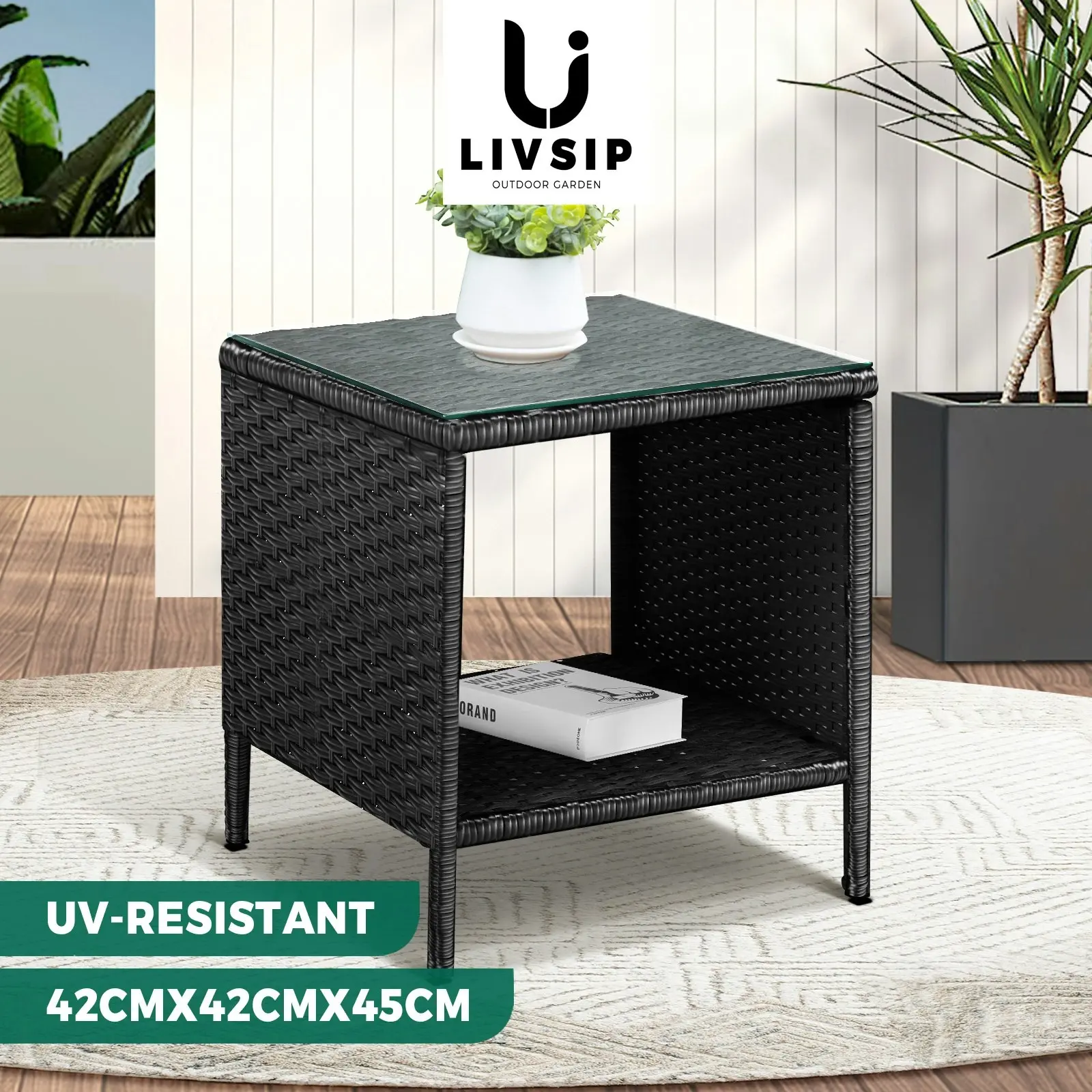 Livsip Garden Table Rattan Cafe Table Outdoor Garden Furniture Side Table