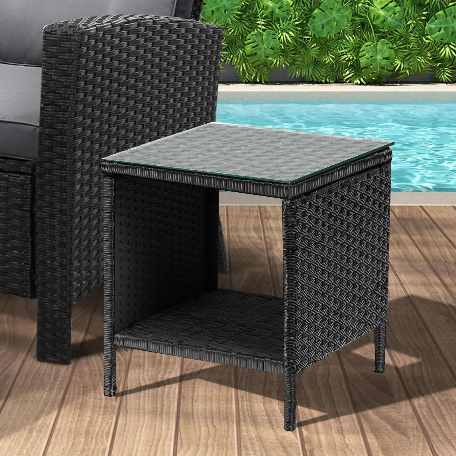 Livsip Garden Table Rattan Cafe Table Outdoor Garden Furniture Side Table