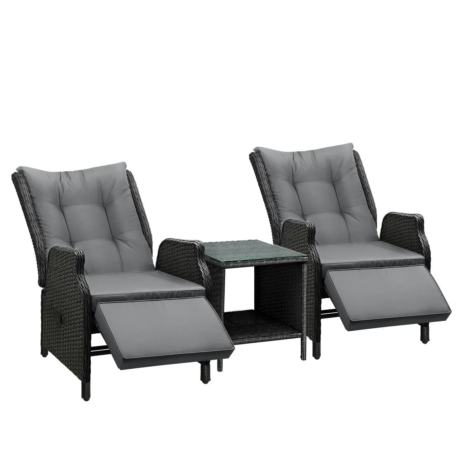 Livsip Sun Lounge Outdoor Recliner Chair &Table Outdoor Furniture Patio Set of 3