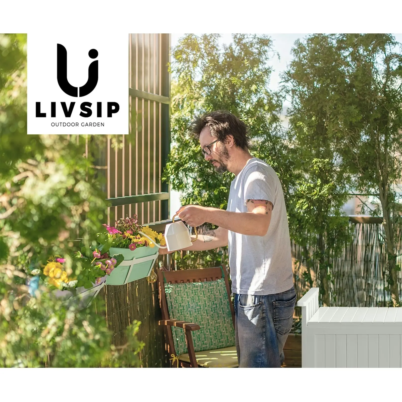 Livsip Outdoor Storage Box Garden Bench Wooden Cabinet Container Chest Toy Tool