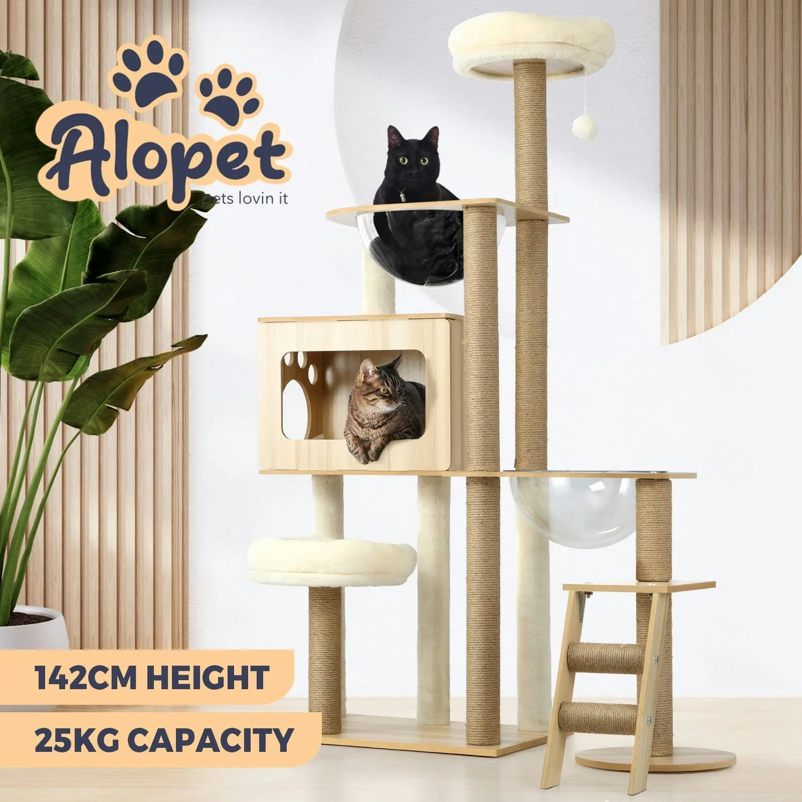 Alopet Cat Tree Tower Scratching Post Scratcher Cats Condo House Bed Wood 142cm