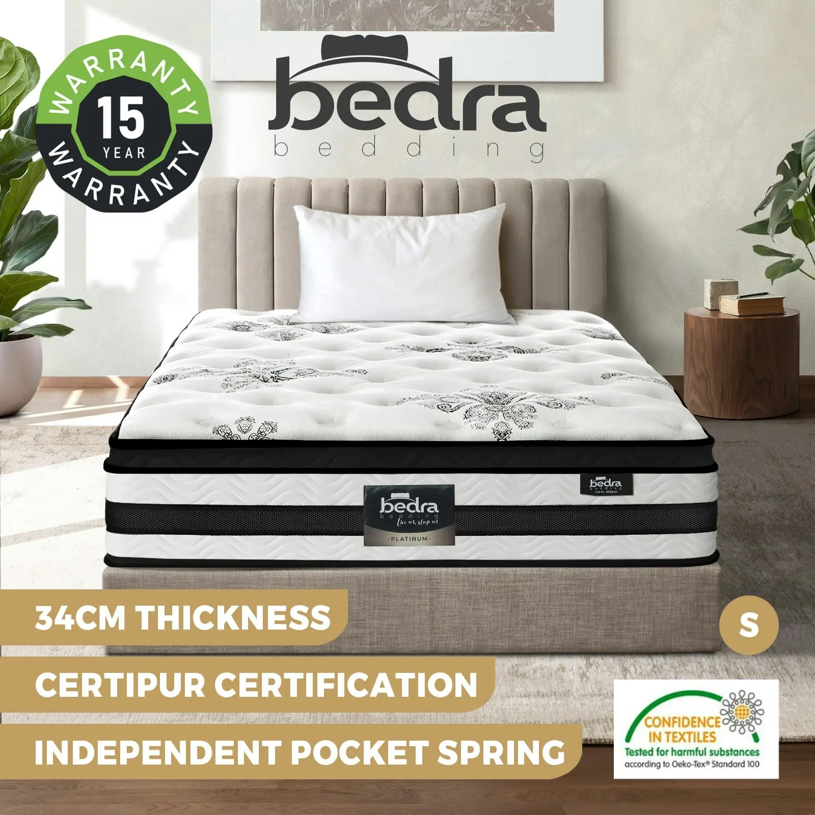 Bedra Single Mattress Bed Cool Gel Foam Pocket Spring Medium Firm 34CM