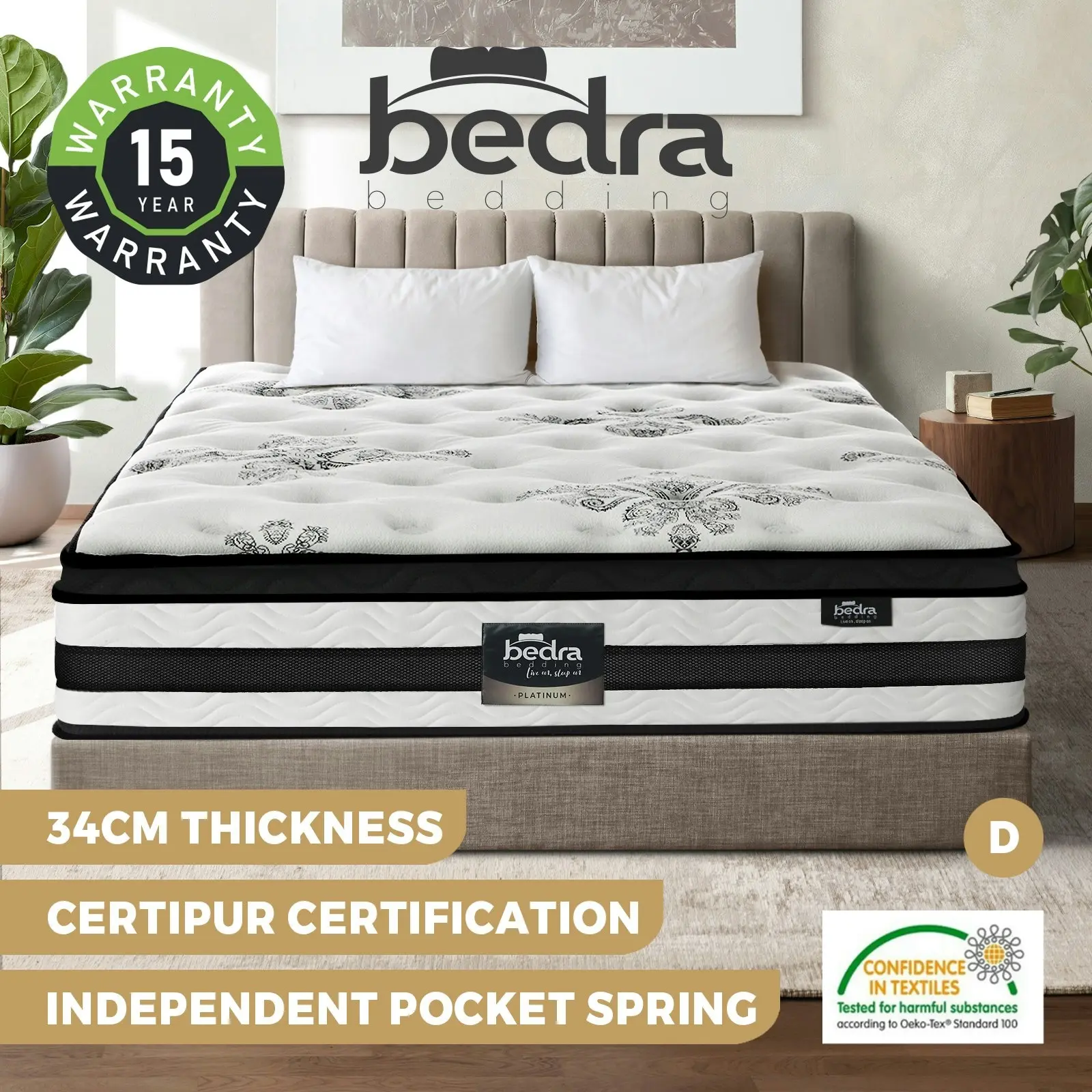 Bedra Double Mattress Bed Cool Gel Foam Pocket Spring Medium Firm 34CM