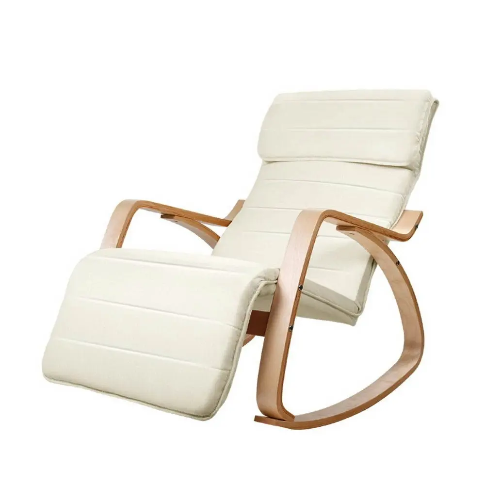 Artiss Rocking Armchair Bentwood Frame With Footrest Beige Afton