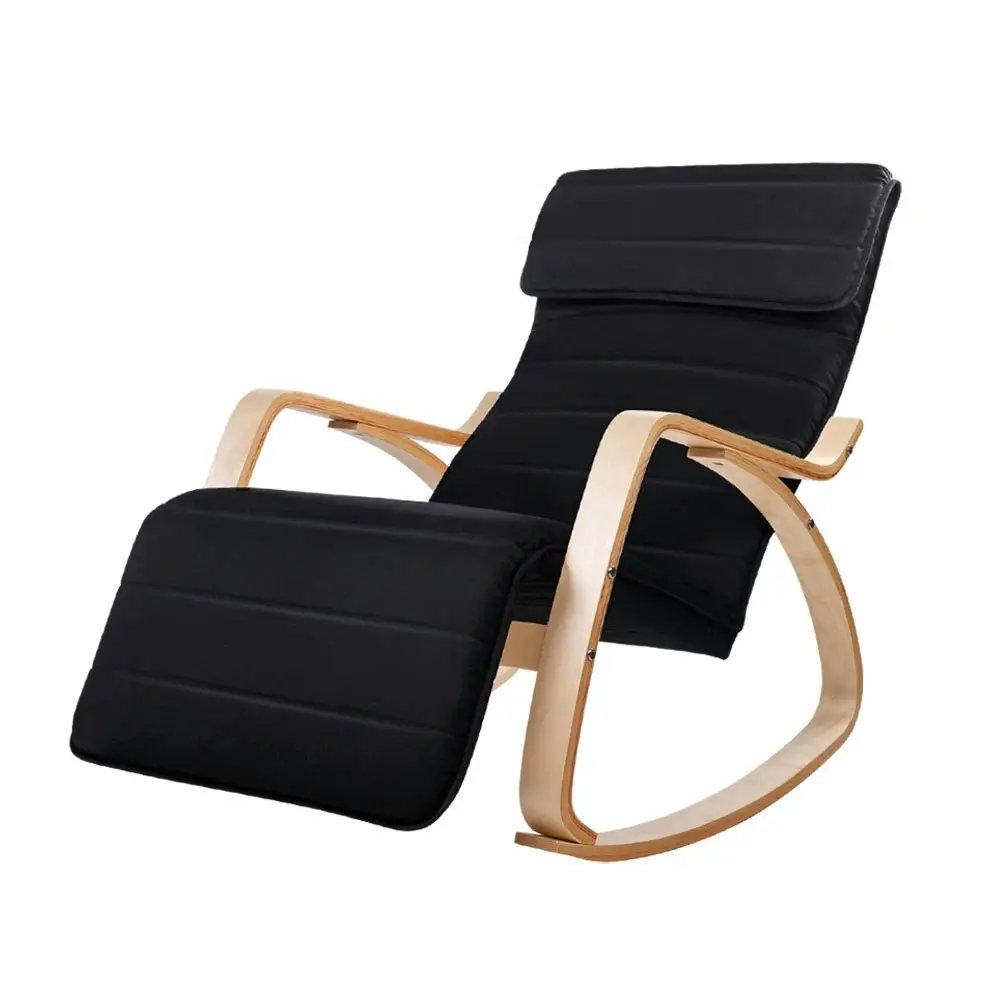 Artiss Rocking Armchair Bentwood Frame With Footrest Black Afton