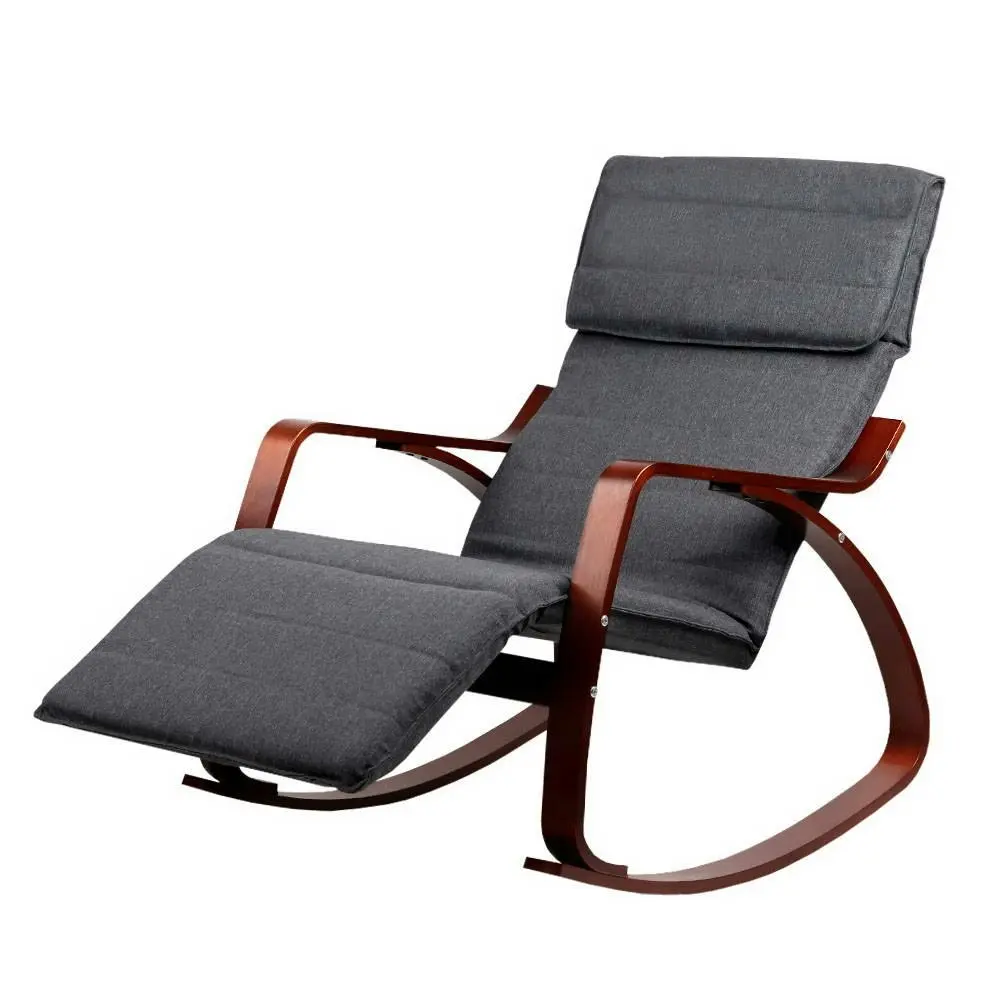 Artiss Rocking Armchair Bentwood Frame With Footrest Charcoal Afton