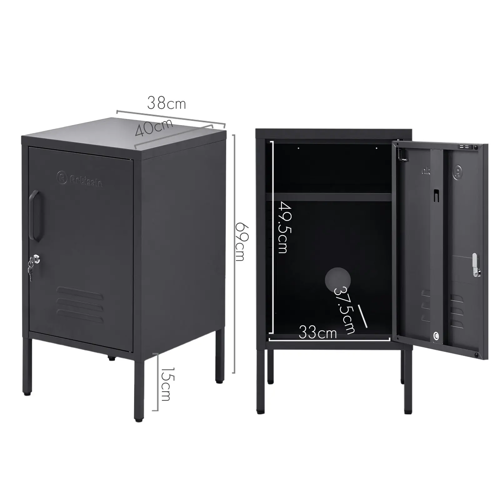 ArtissIn Bedside Table Metal Cabinet - Black