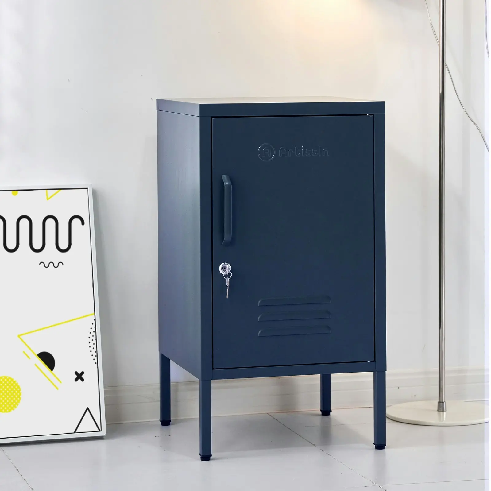 ArtissIn Bedside Table Metal Cabinet - Blue