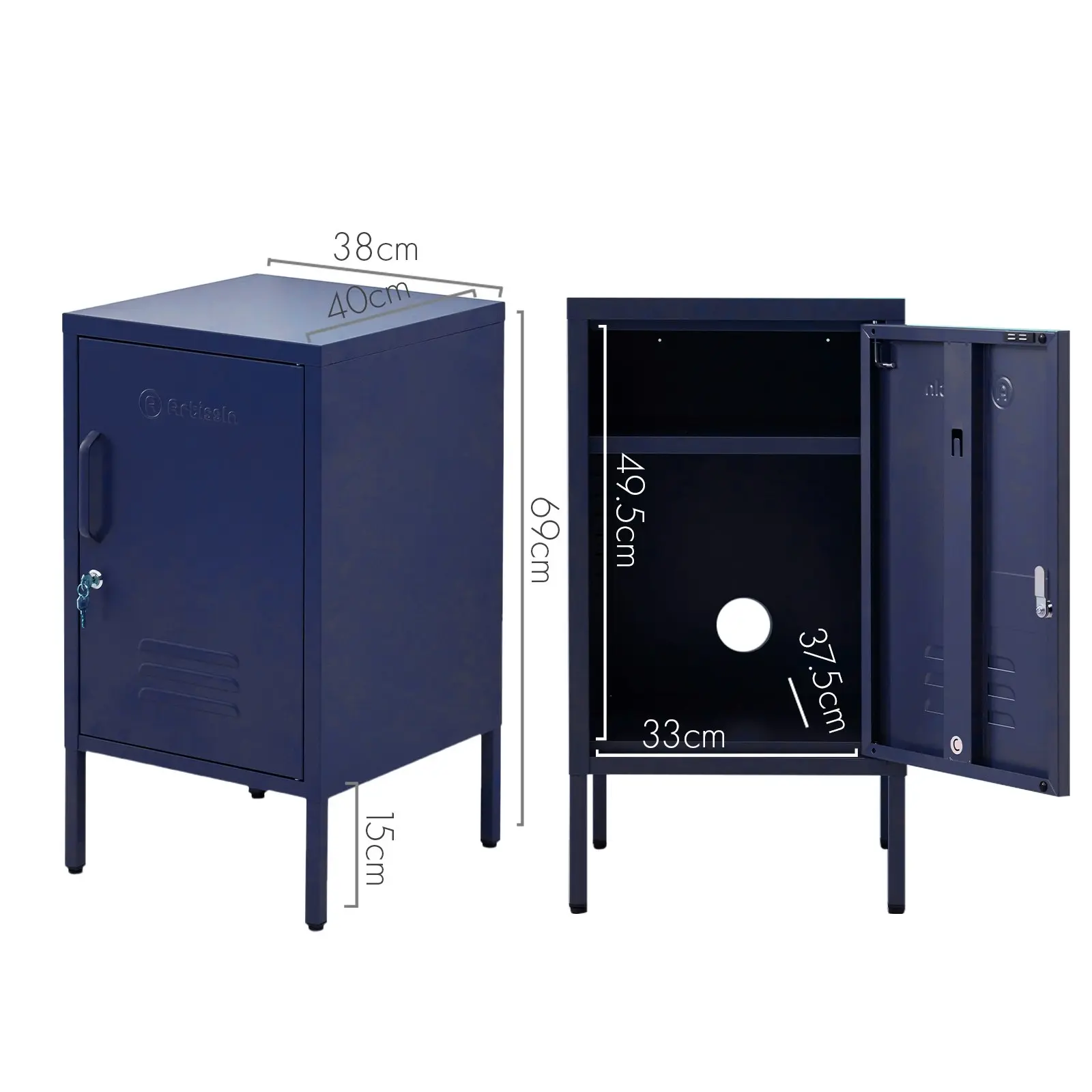 ArtissIn Bedside Table Metal Cabinet - Blue