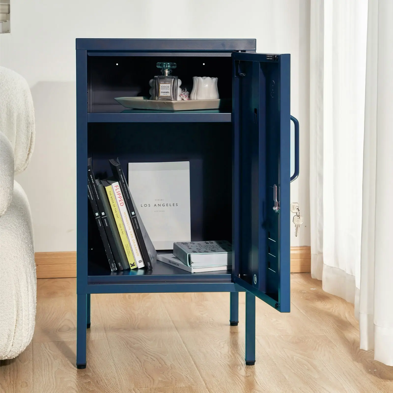 ArtissIn Bedside Table Metal Cabinet - Blue