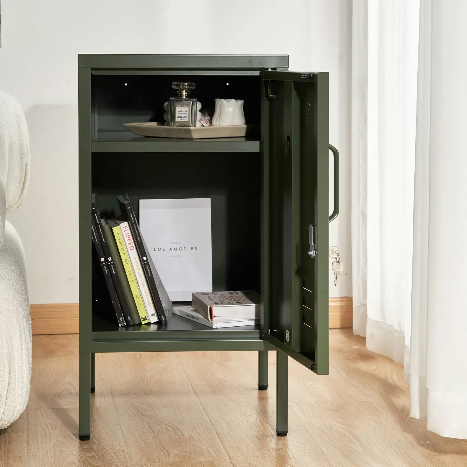 ArtissIn Bedside Table Metal Cabinet - Green