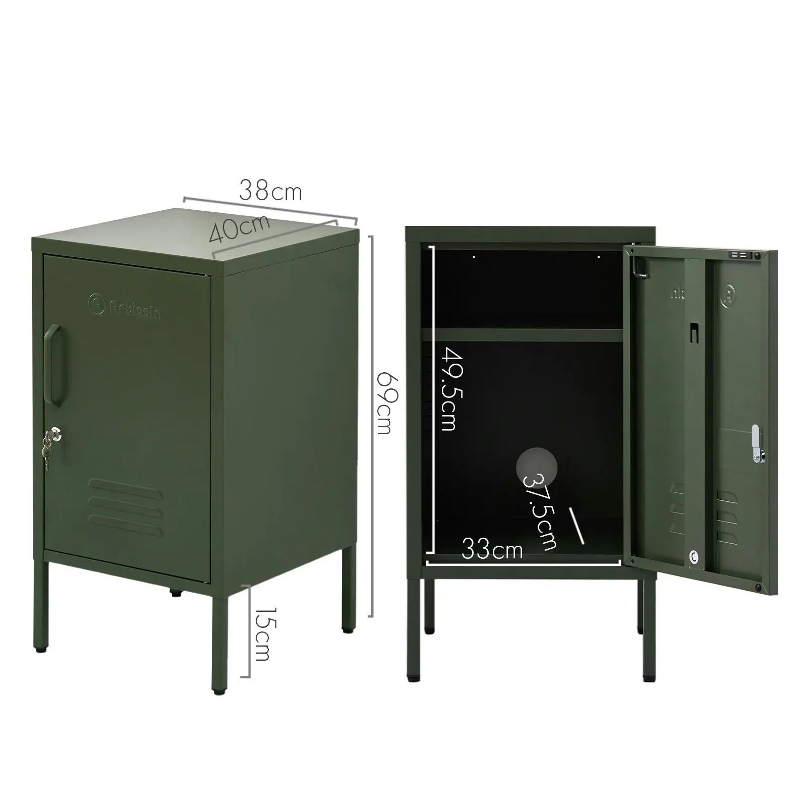 ArtissIn Bedside Table Metal Cabinet - Green