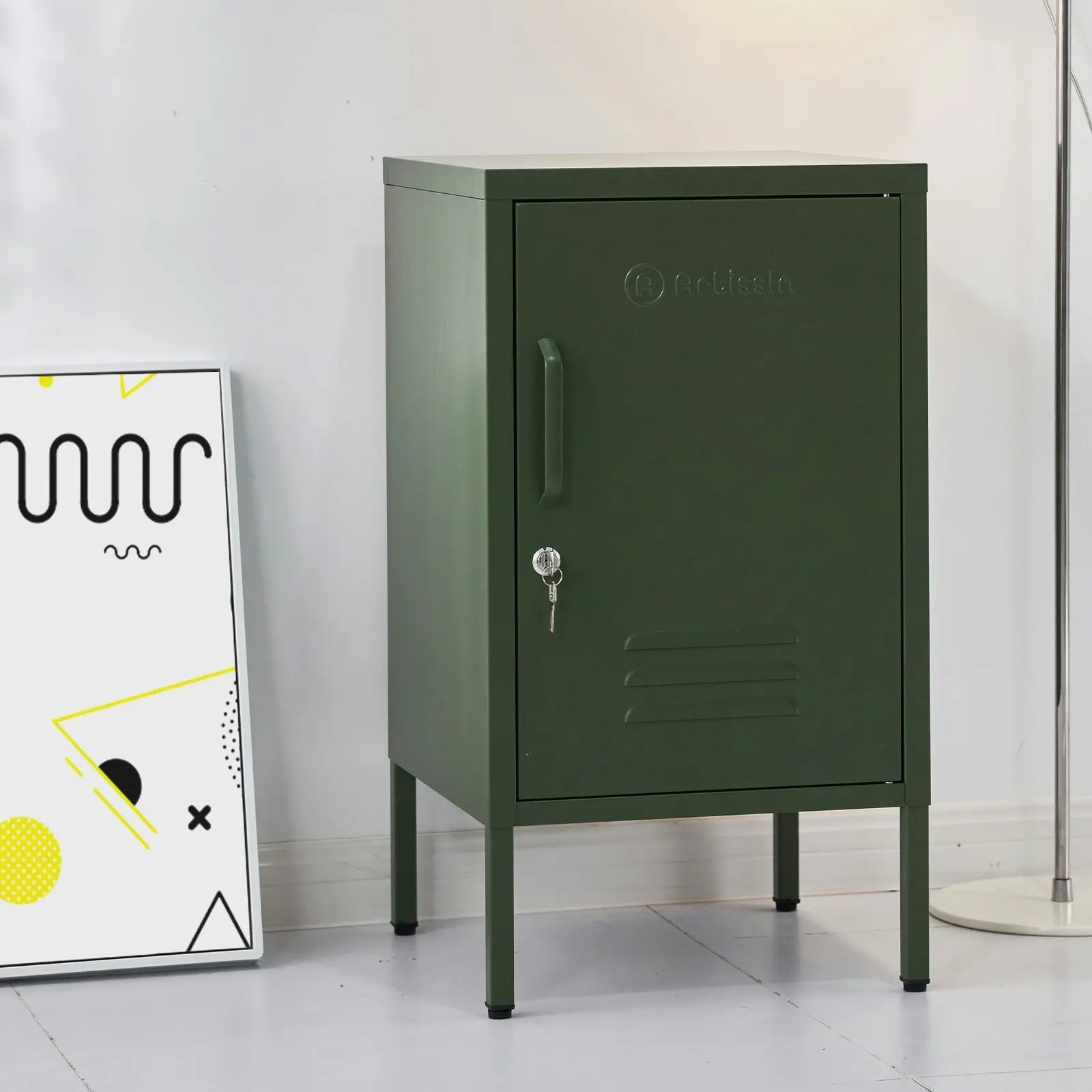 ArtissIn Bedside Table Metal Cabinet - Green