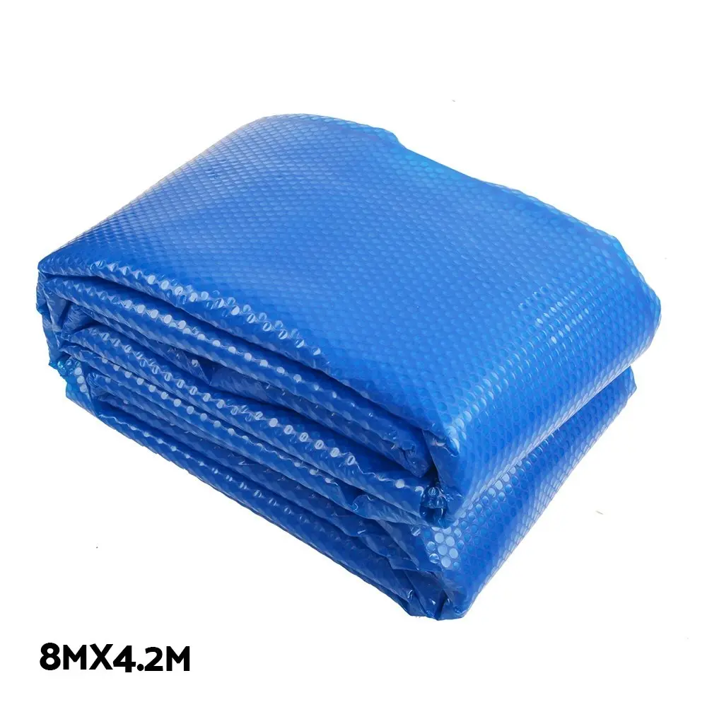 Aquabuddy Pool Cover 8x4.2m 400 Micron Silver Swimming Pool Solar Blanket 5.5m Blue Roller