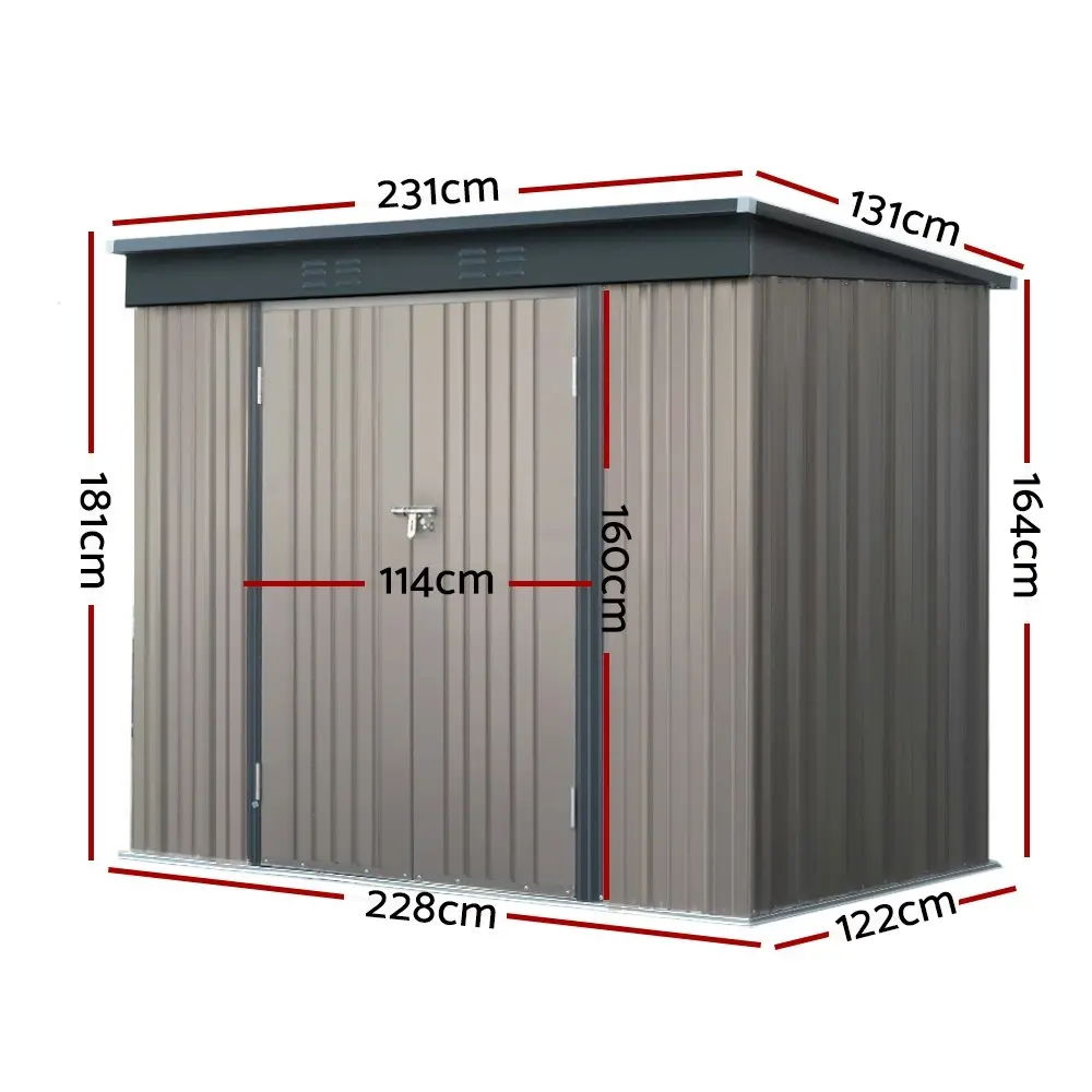 Garden Shed Brown 2.31x1.31M Galvanised Steel Giantz