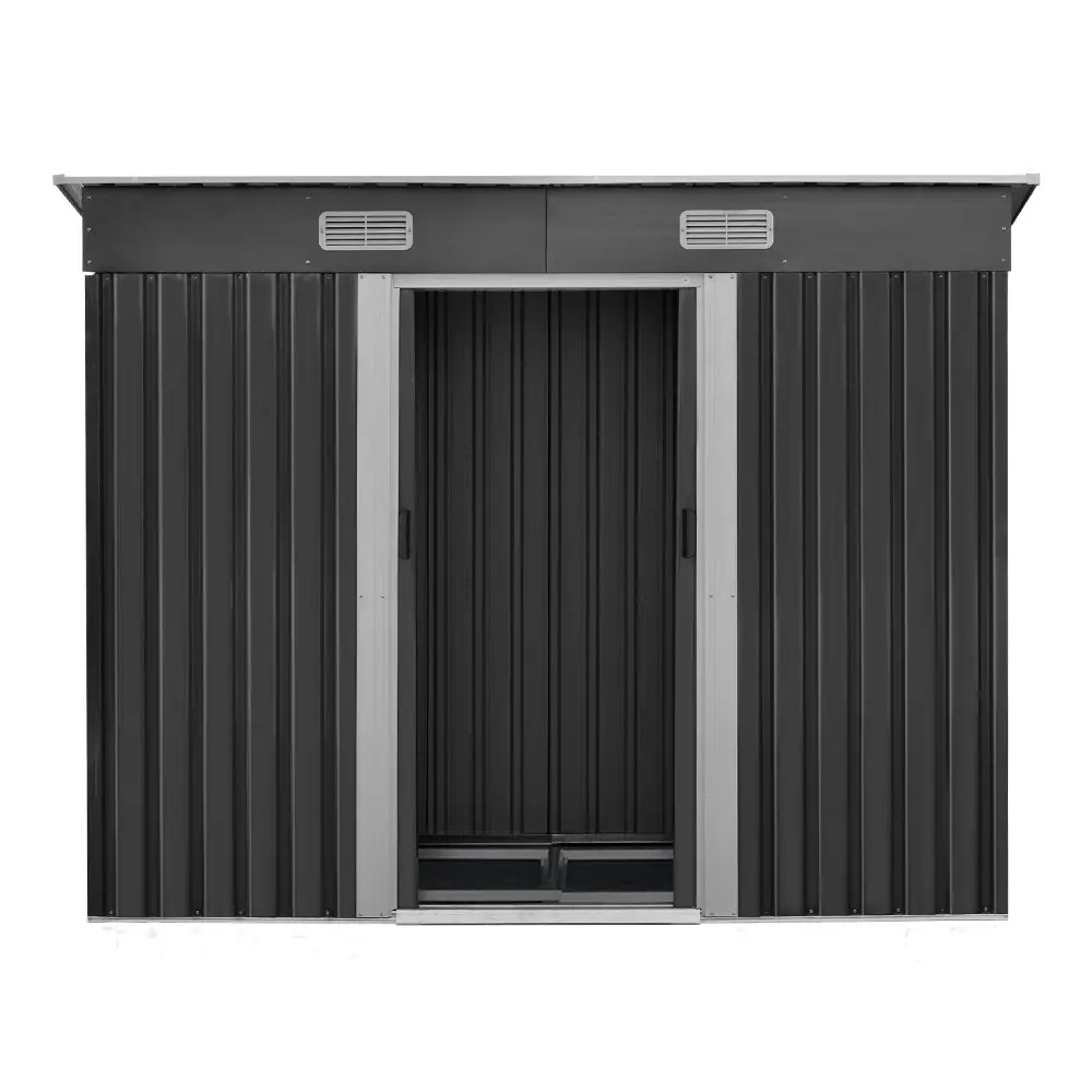 Giantz Garden Shed Charcoal 2.38x1.31M w/Metal Base Galvanised Steel