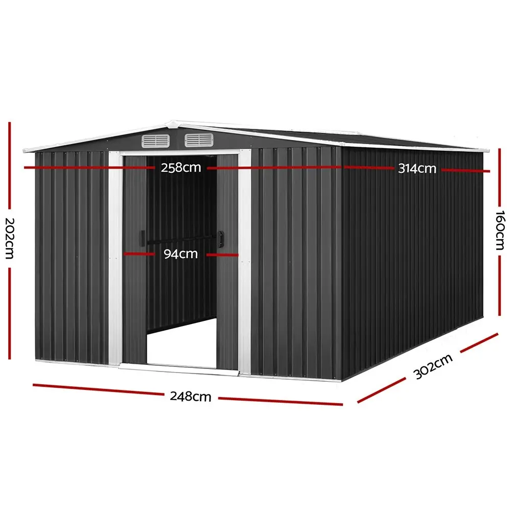 Giantz Garden Shed 2.58x3.14M w/Metal Base Sheds Outdoor Storage Workshop Shelter Sliding Door