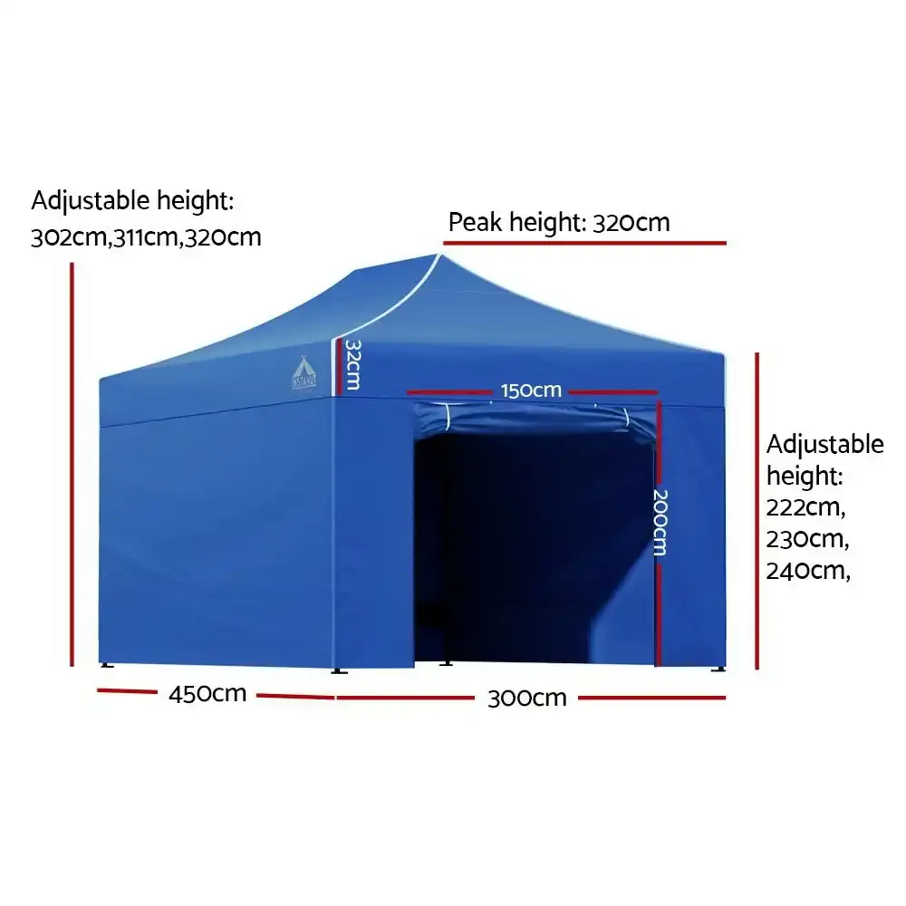 Instahut Gazebo 3x4.5 Pop Up Marquee Folding Tent Wedding Gazebos Camping Outdoor Shade Canopy Blue