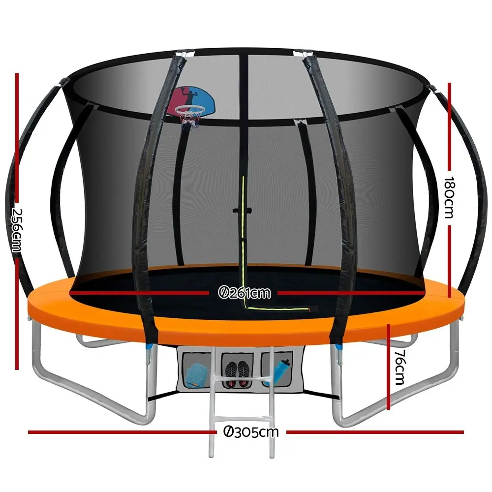 Everfit 10FT Trampoline for Kids w/ Ladder Enclosure Safety Net Rebounder Orange