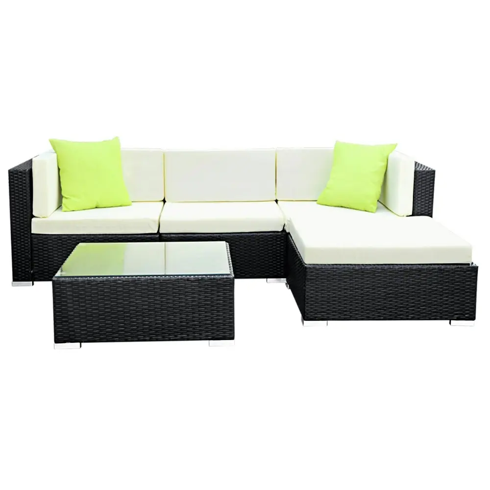 Gardeon 5-Piece Outdoor Sofa Set Wicker Couch Lounge Setting Cover