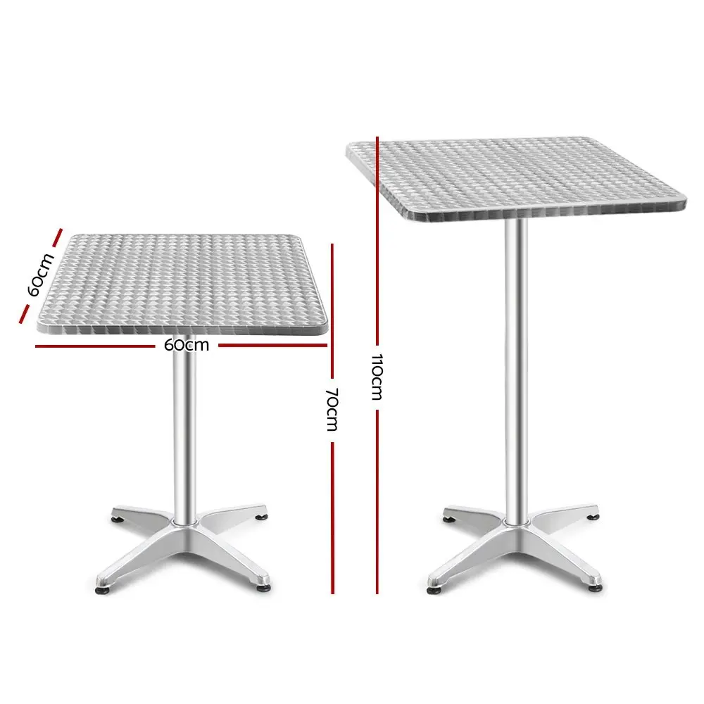 Gardeon Outdoor Bar Table Adjustable Aluminium Square 70/110cm