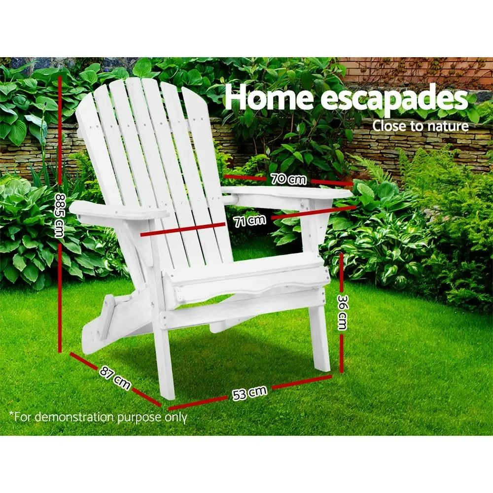 Gardeon Adirondack Outdoor Chairs Wooden Foldable Beach Chair Patio Furniture White