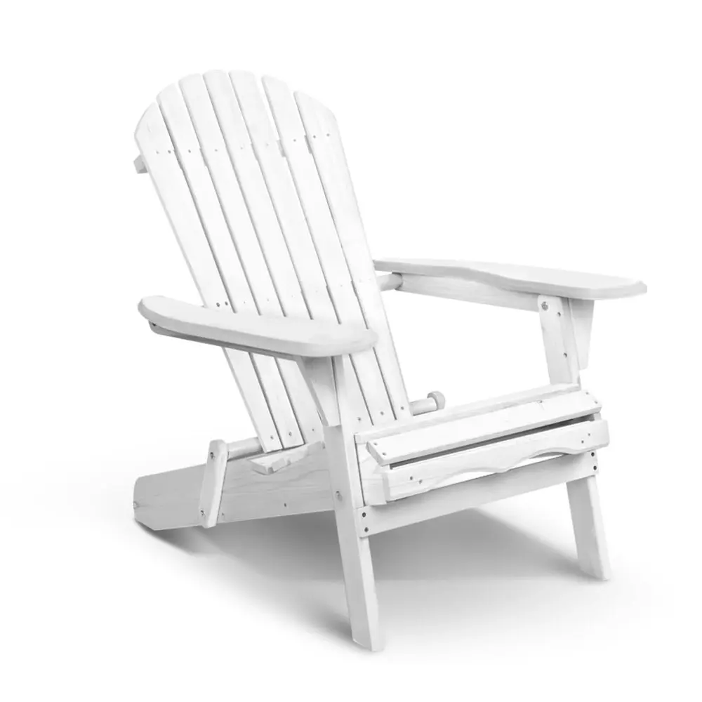 Gardeon Adirondack Outdoor Chairs Wooden Foldable Beach Chair Patio Furniture White