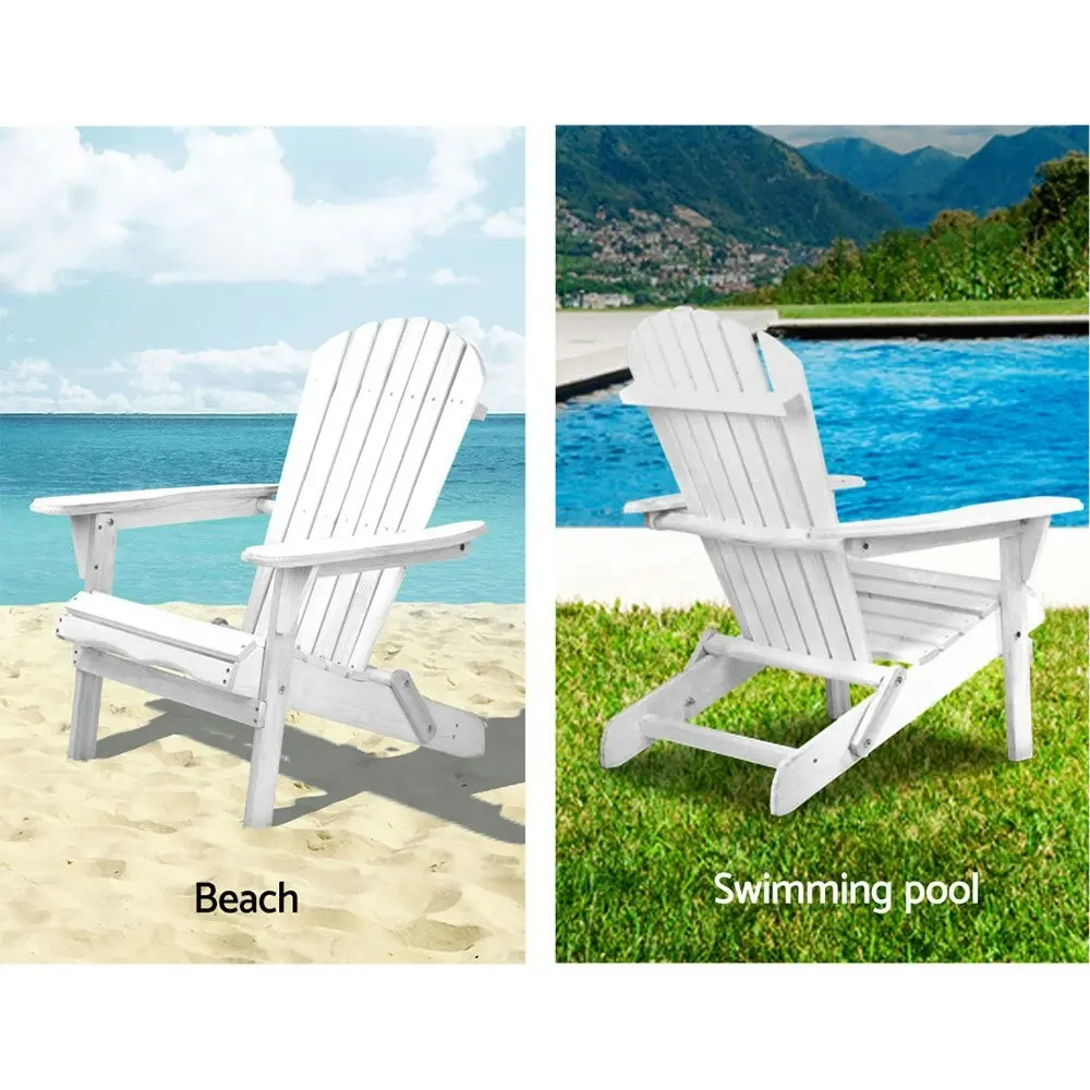 Gardeon Adirondack Outdoor Chairs Wooden Foldable Beach Chair Patio Furniture White