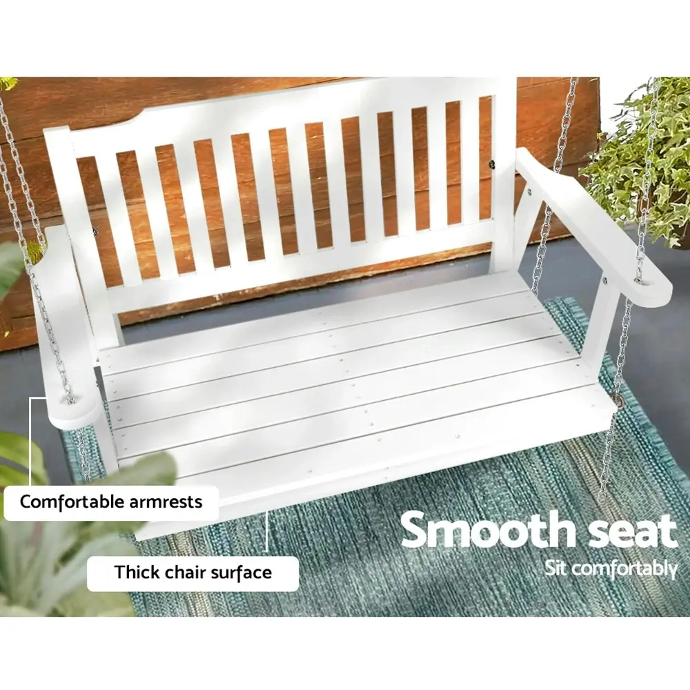 Gardeon Porch Swing Chair With Chain Outdoor Furniture Wooden Bench 2 Seat White