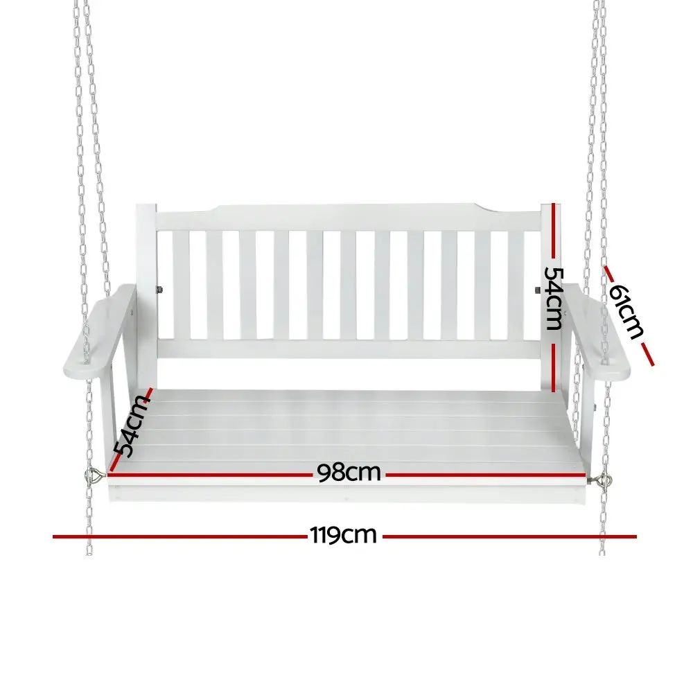 Gardeon Porch Swing Chair With Chain Outdoor Furniture Wooden Bench 2 Seat White