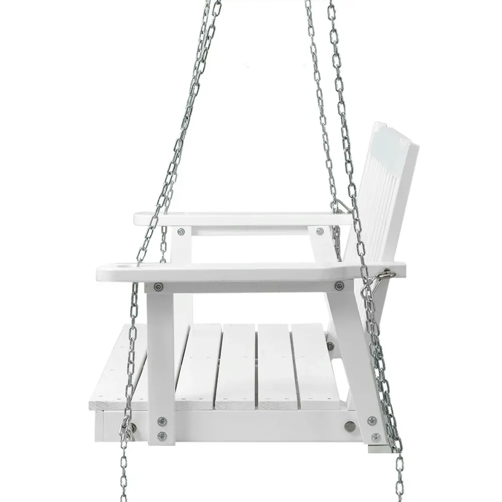 Gardeon Porch Swing Chair With Chain Outdoor Furniture Wooden Bench 2 Seat White