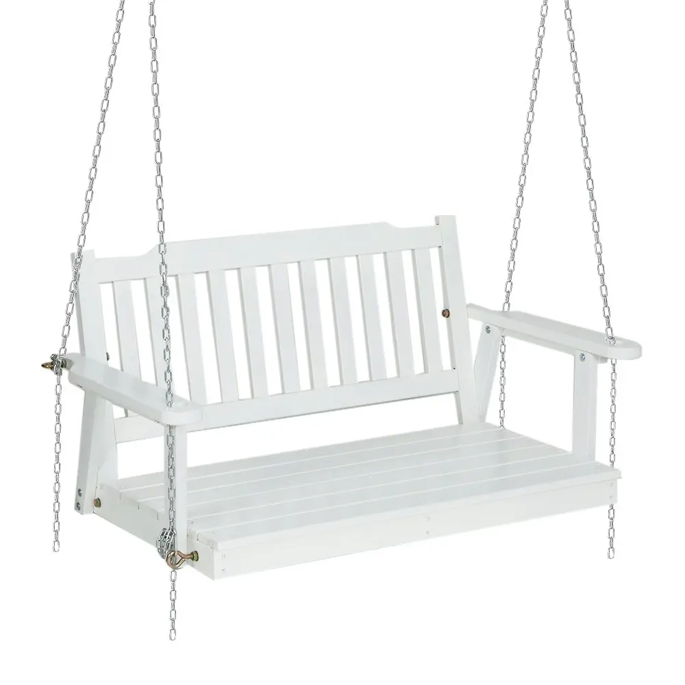 Gardeon Porch Swing Chair With Chain Outdoor Furniture Wooden Bench 2 Seat White