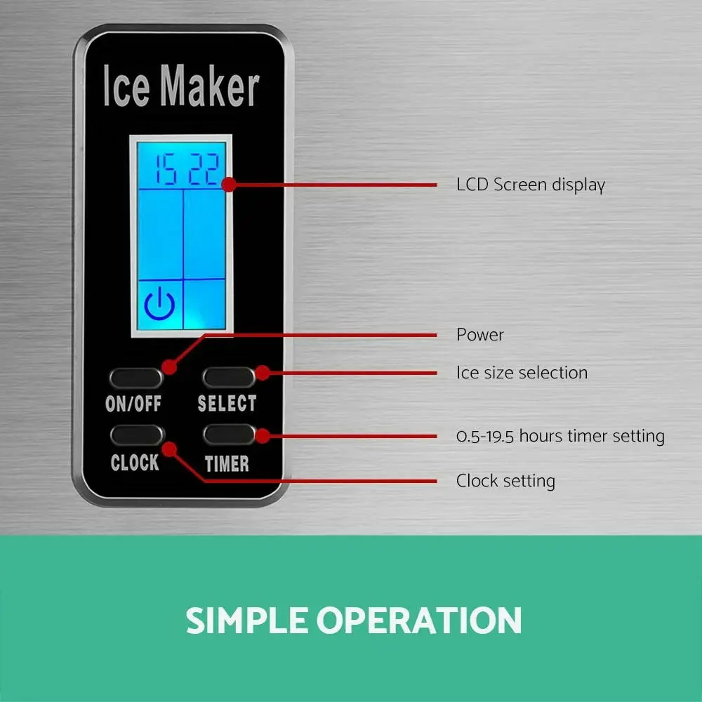 Devanti Ice Maker Machine Commercial Stainless Steel Portable Ice Cube Tray 3.2L