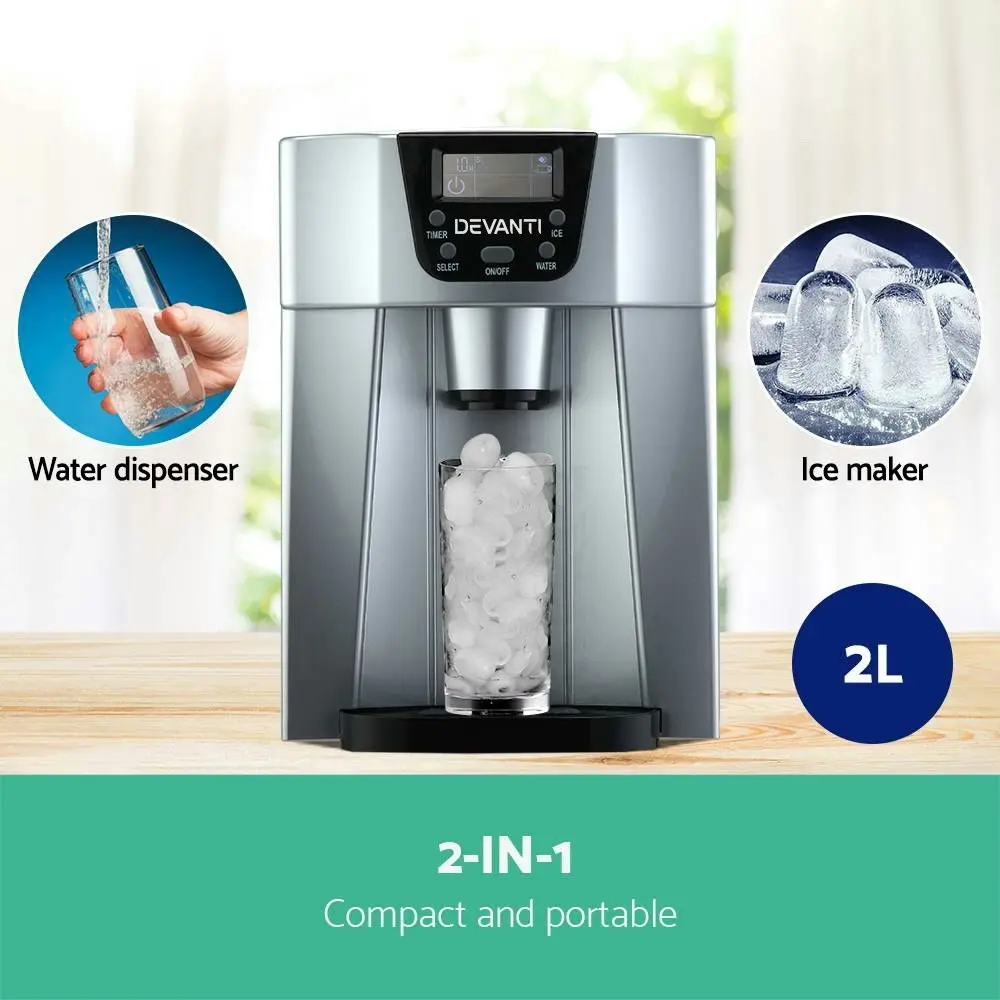 Devanti 2L Portable Ice Maker Commercial Machine Water Dispenser Ice Cube Silver